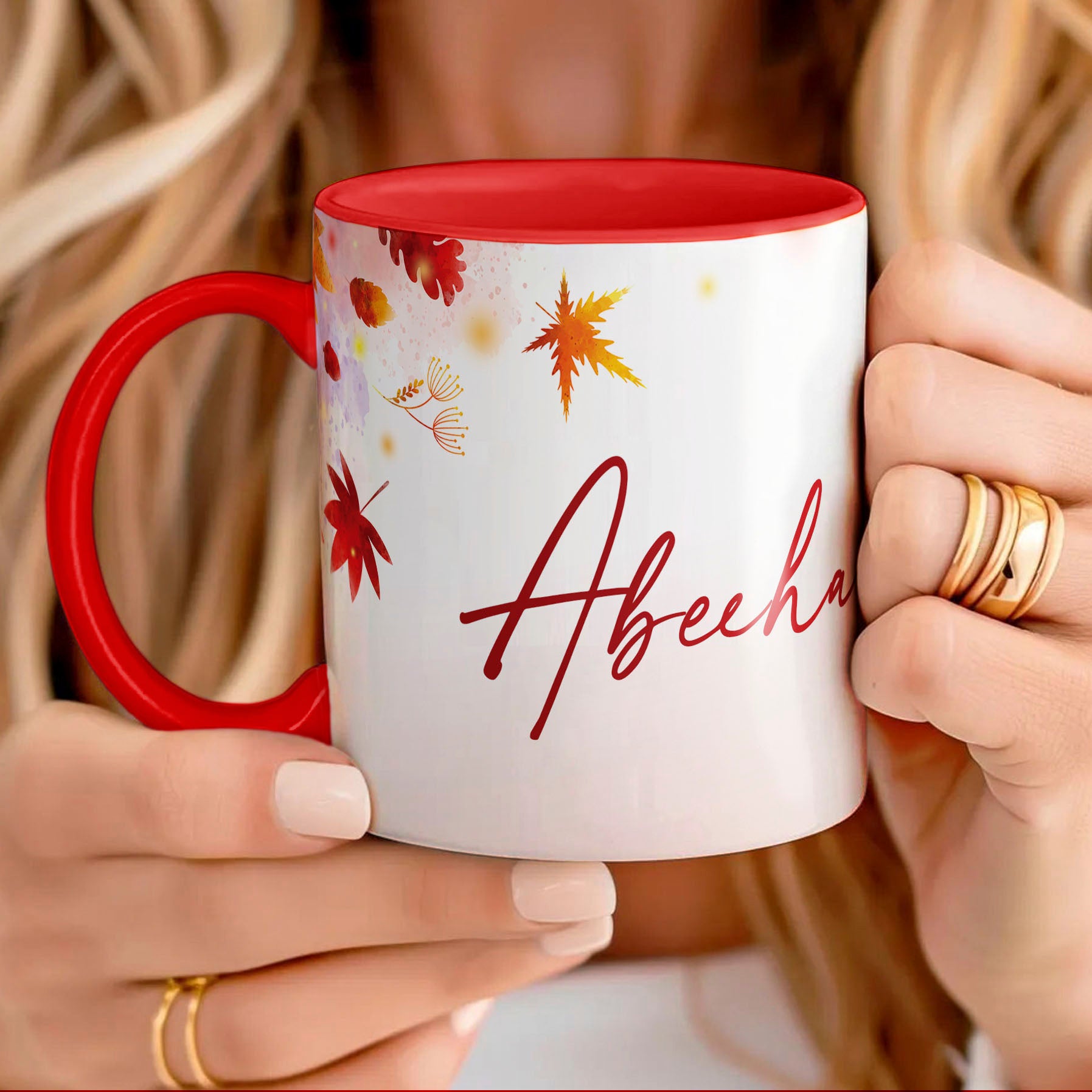 Descriptive Image of Abeeha Personalized Floral Name Mug