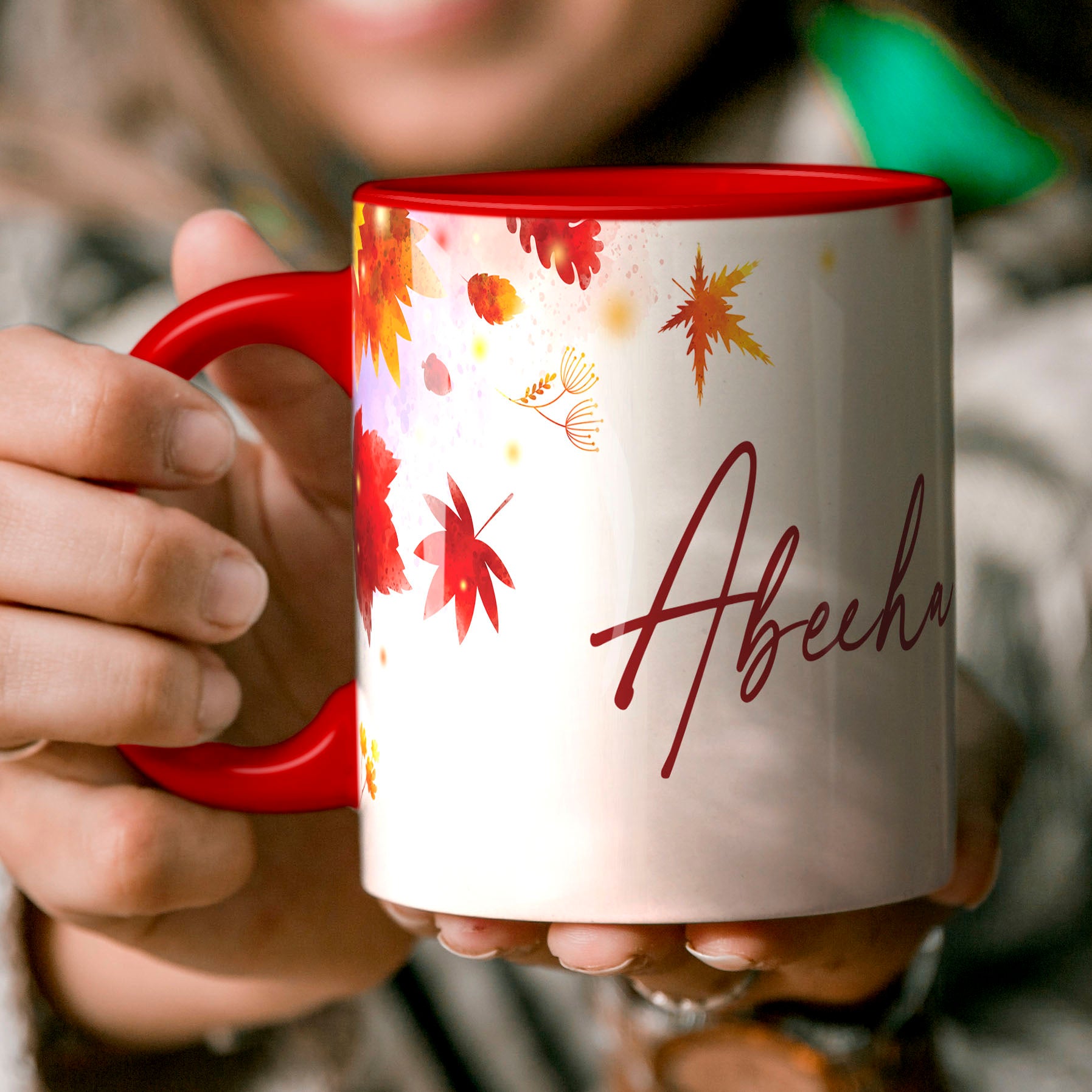 Descriptive Image of Abeeha Personalized Floral Name Mug