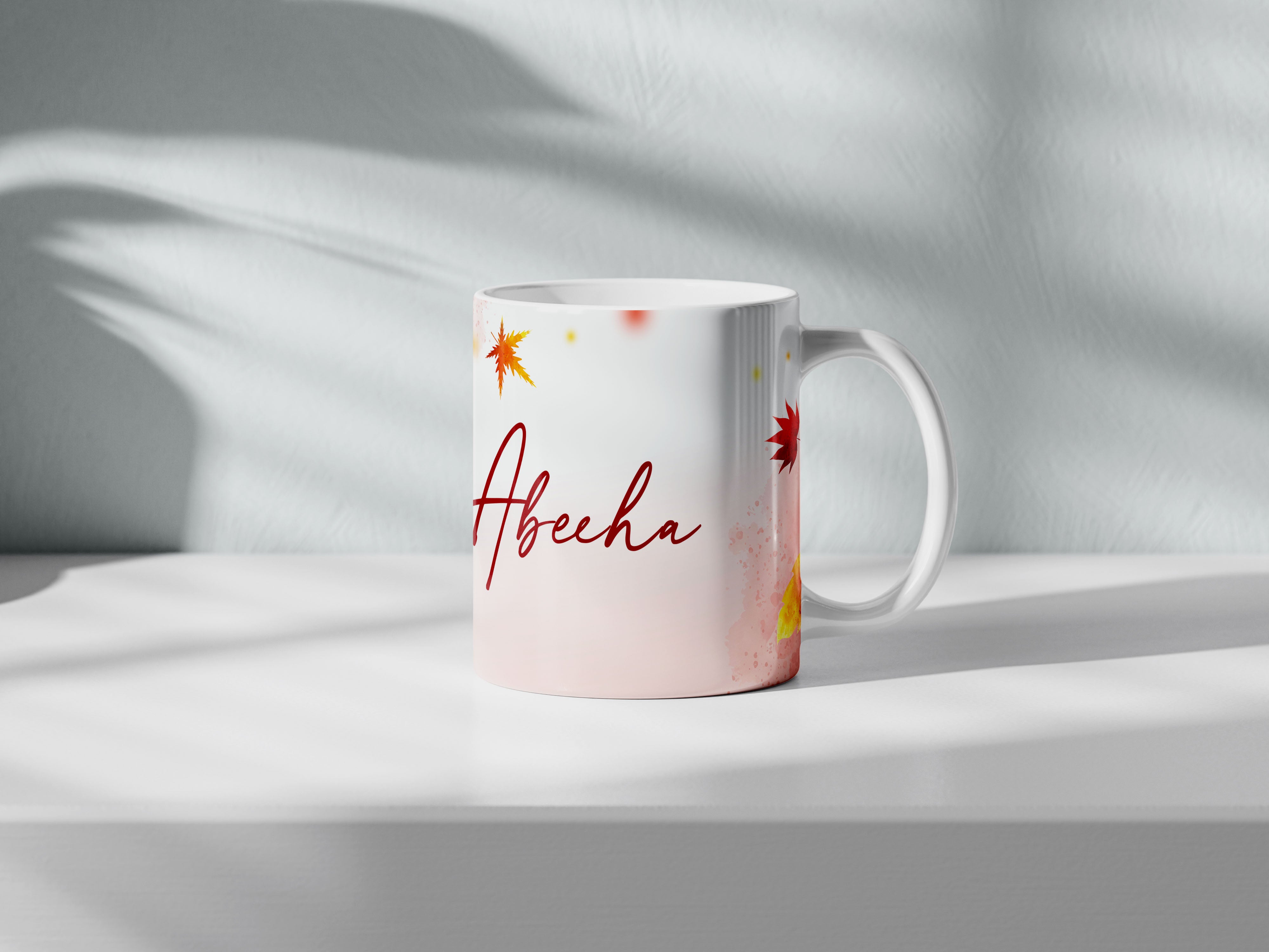 Descriptive Image of Abeeha Personalized Floral Name Mug