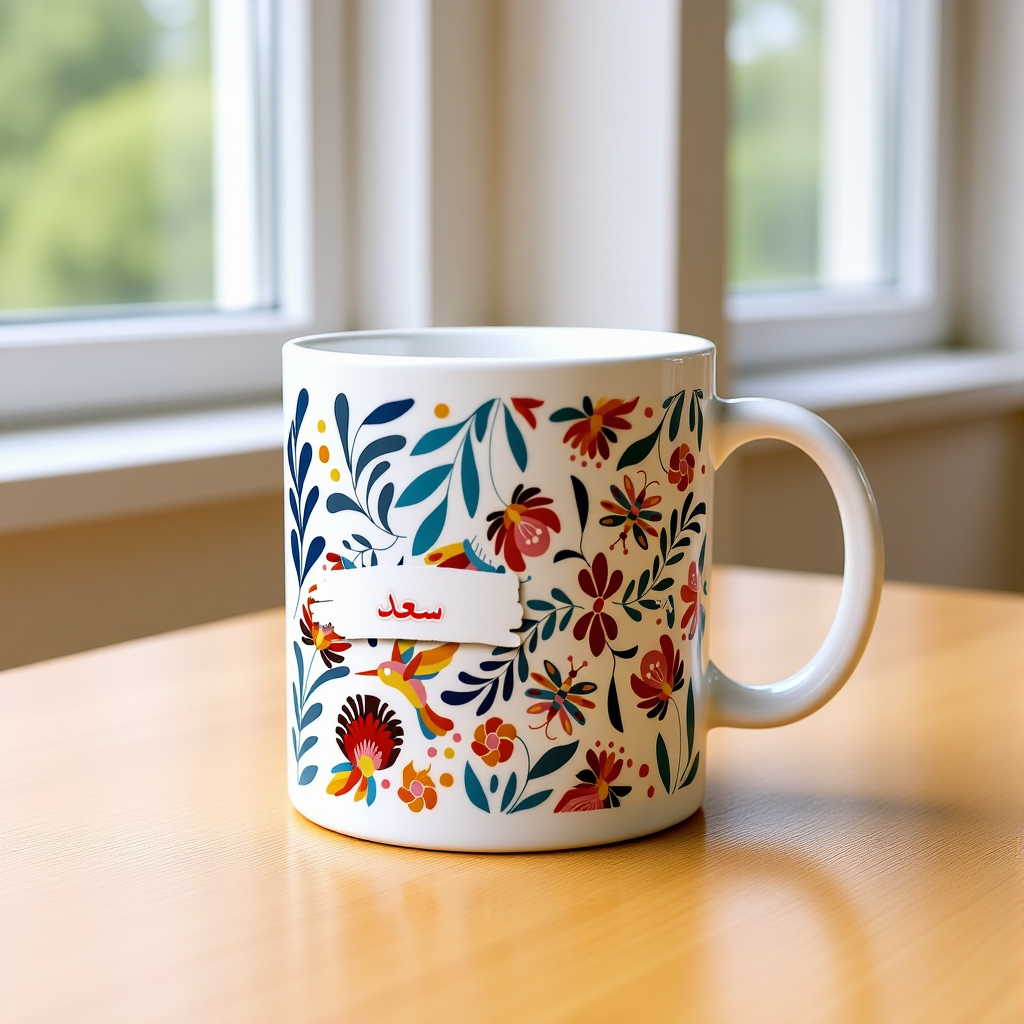 Descriptive Image of Custom Name Floral Mug – Tropical Garden Theme