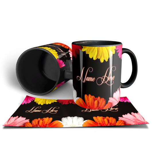 Personalized Black Floral Mug