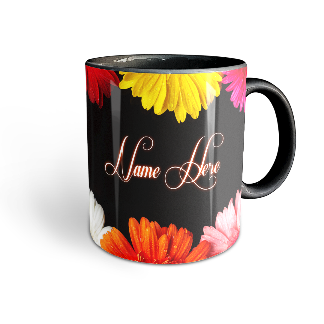 Personalized Black Floral Mug