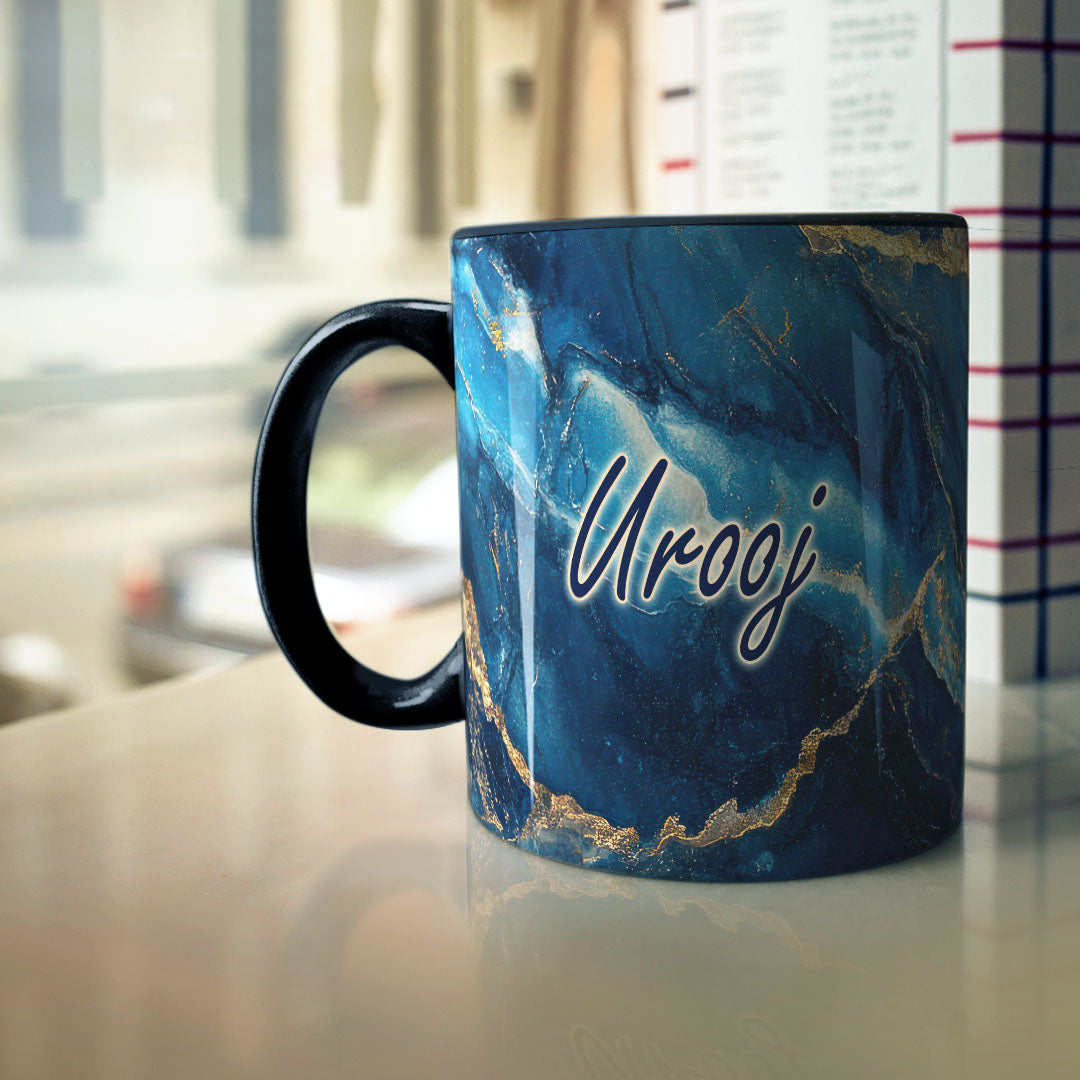 Descriptive Image of Blue & Gold Marble - Personalized - Mug (Urooj)