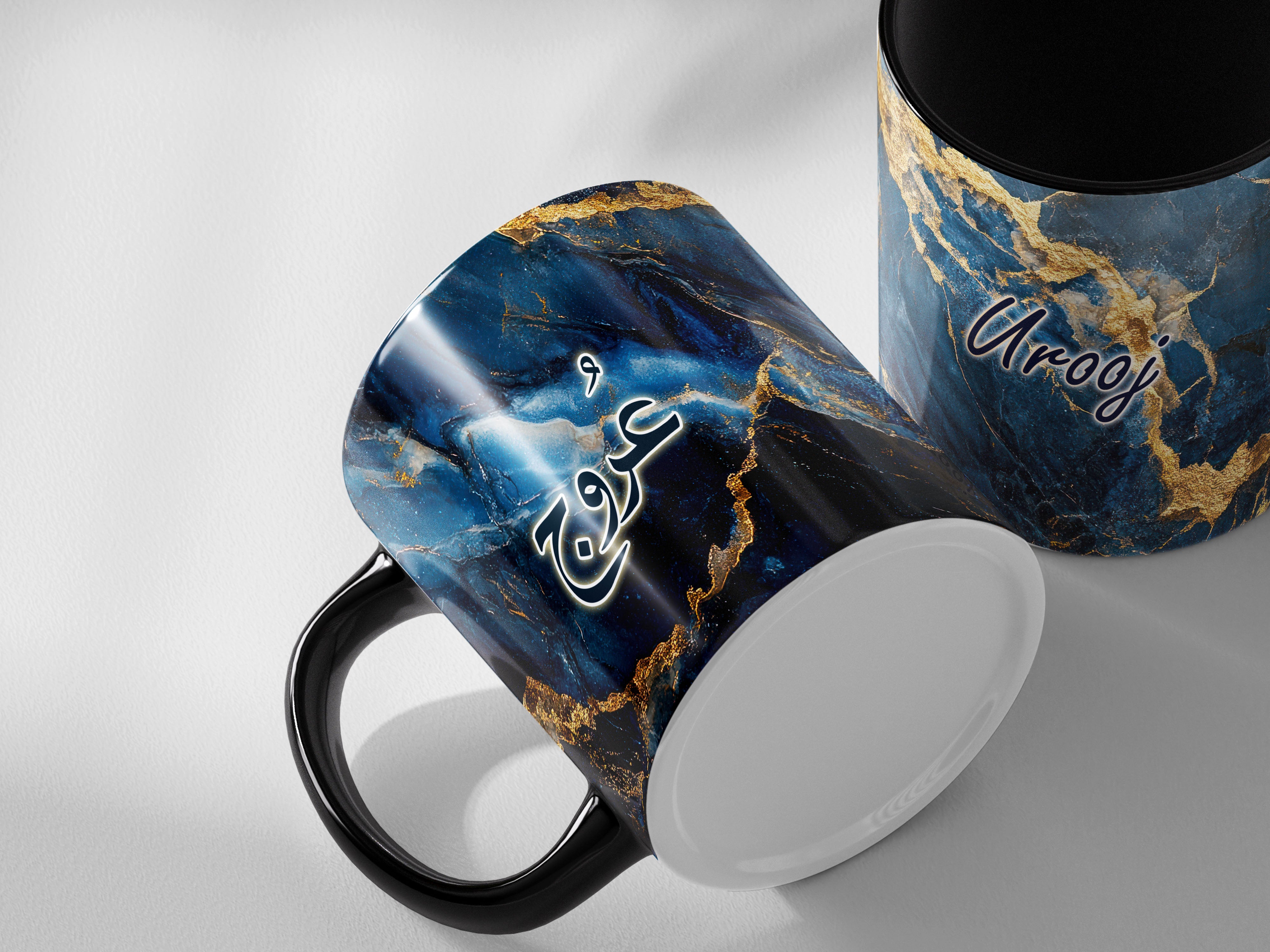 Descriptive Image of Blue & Gold Marble - Personalized - Mug (Urooj)