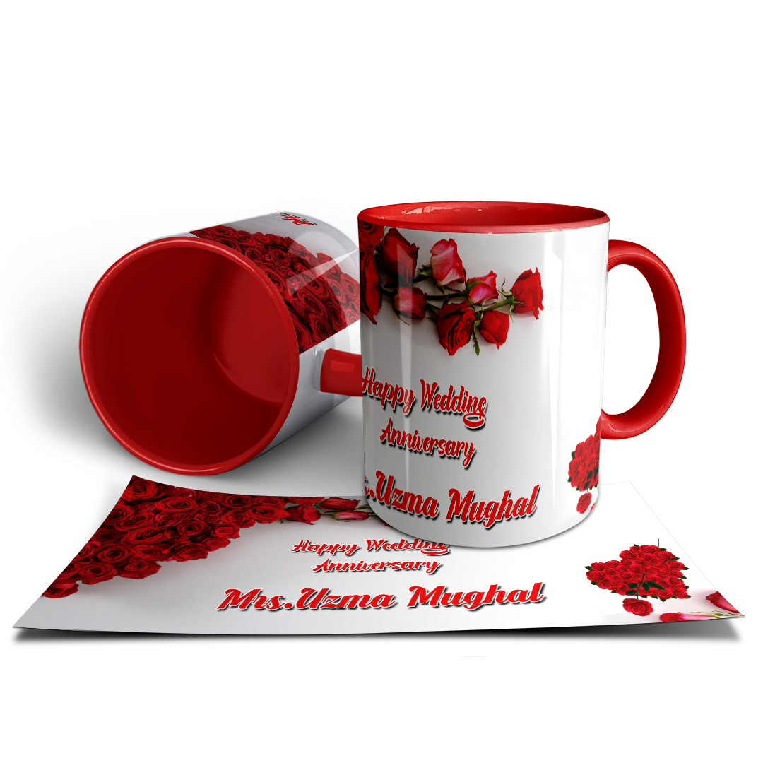 Happy Anniversary Personalized Ceramic Mug – Red Rose Edition