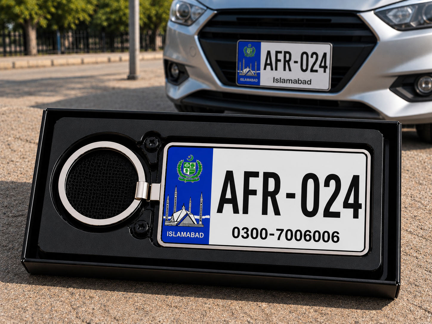 Descriptive Image of Islamabad Number Plate Keychain – Double-Sided | Metal