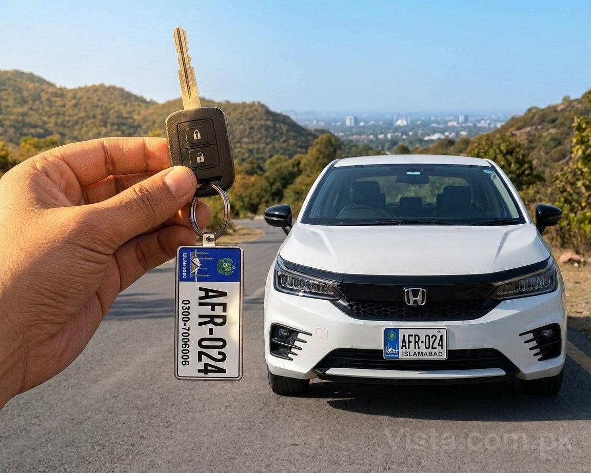 Descriptive Image of Islamabad Number Plate Keychain – Double-Sided | Metal
