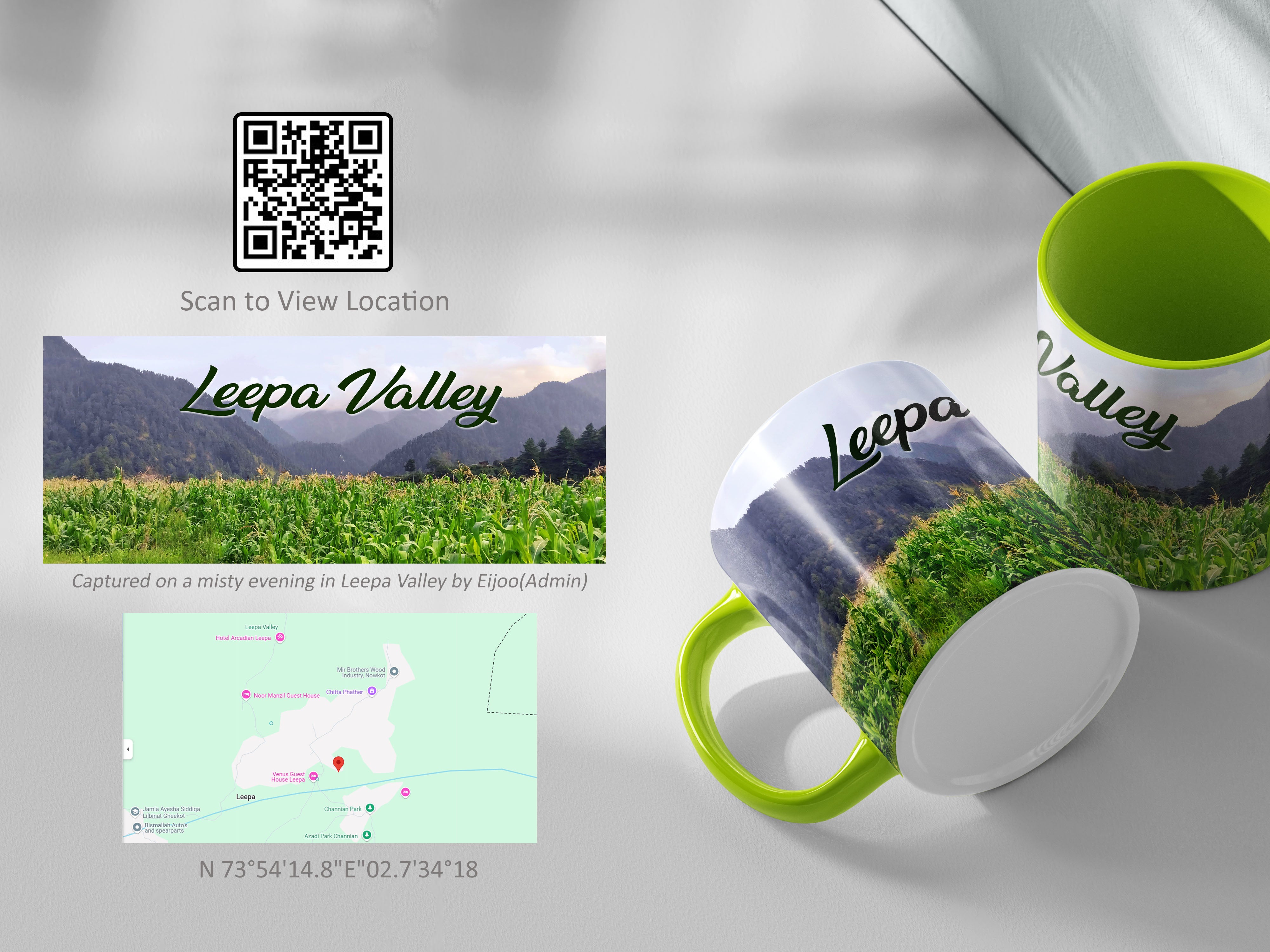 Descriptive Image of Leepa Valley - Azad Kashmir – Scenic Mug (with Location QR)