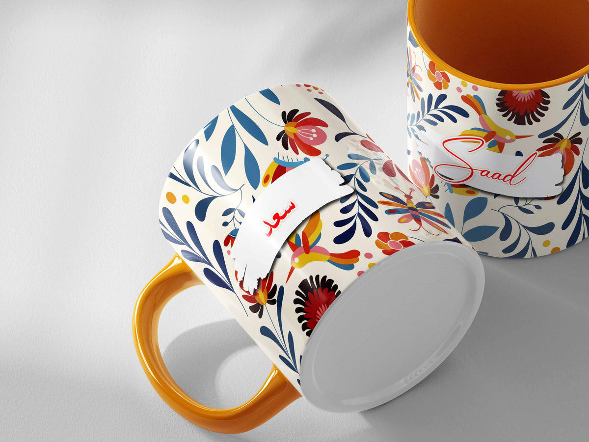 Custom Name Floral Mug – Tropical Garden Theme