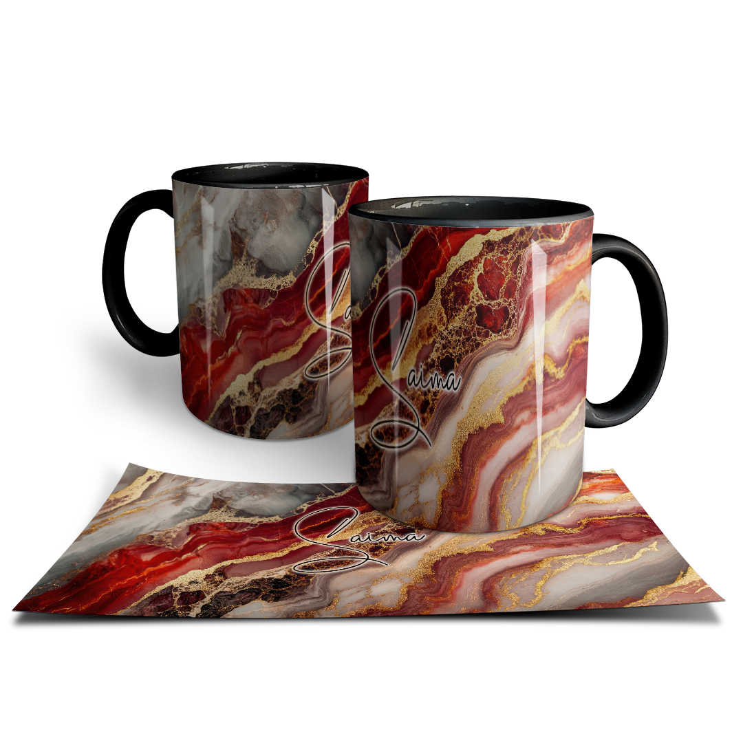 Signature Mug  - Elegant Red & Gold Marble Print - Personalized
