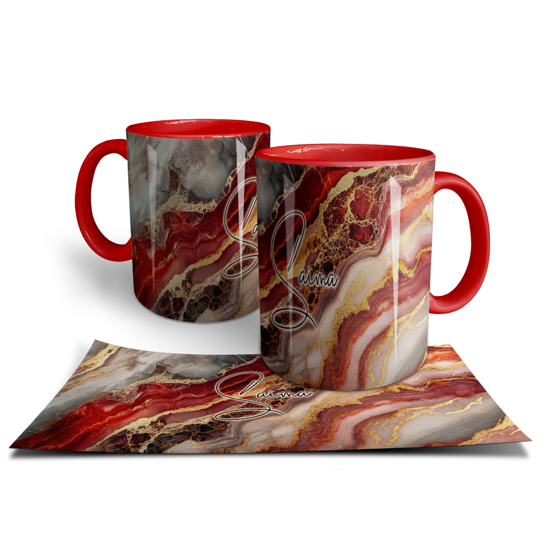 Signature Mug  - Elegant Red & Gold Marble Print - Personalized