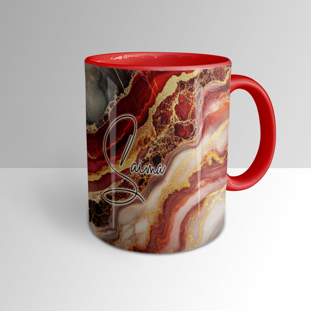 Signature Mug  - Elegant Red & Gold Marble Print - Personalized
