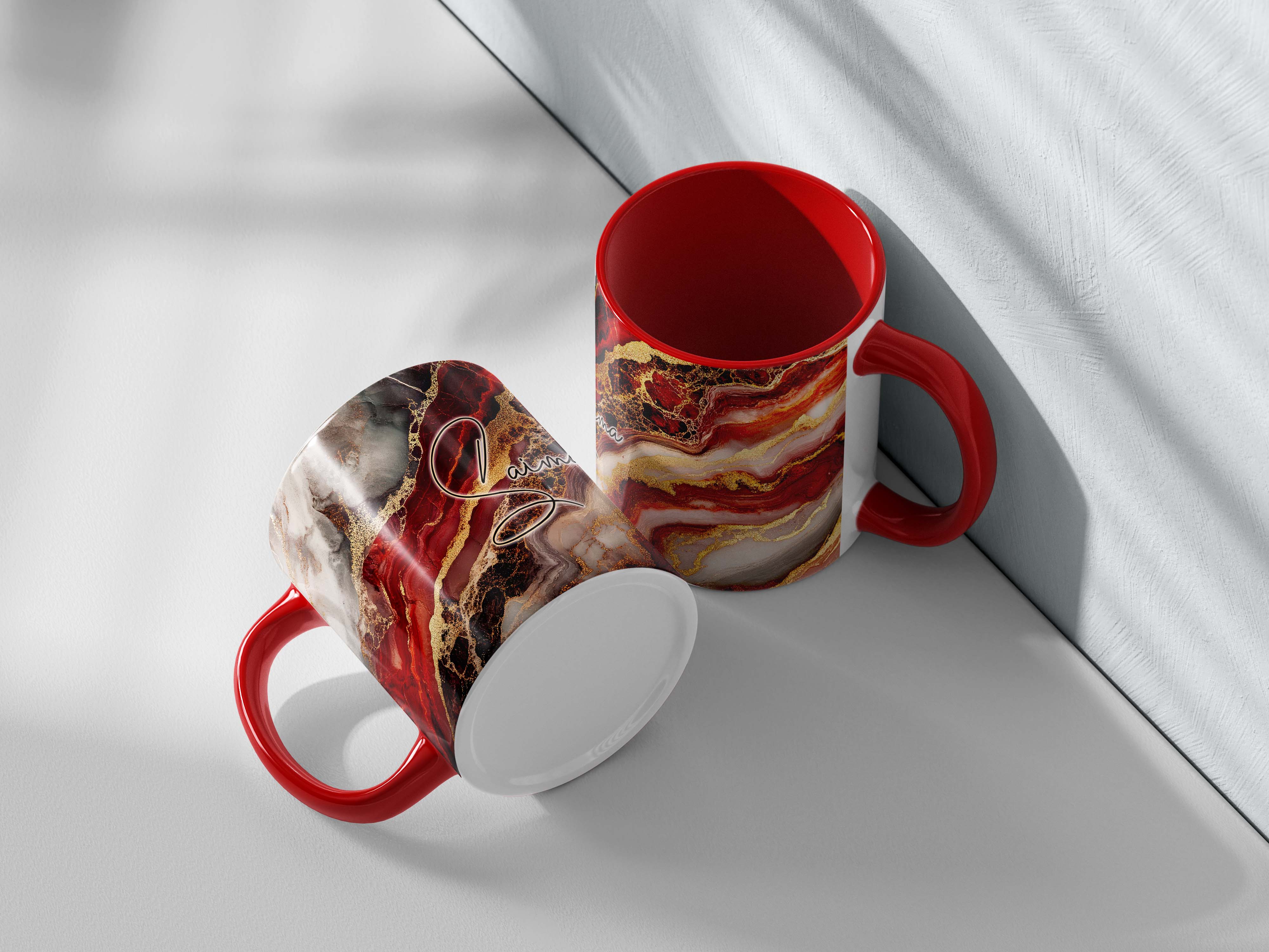 Descriptive Image of Signature Mug  - Elegant Red & Gold Marble Print - Personalized