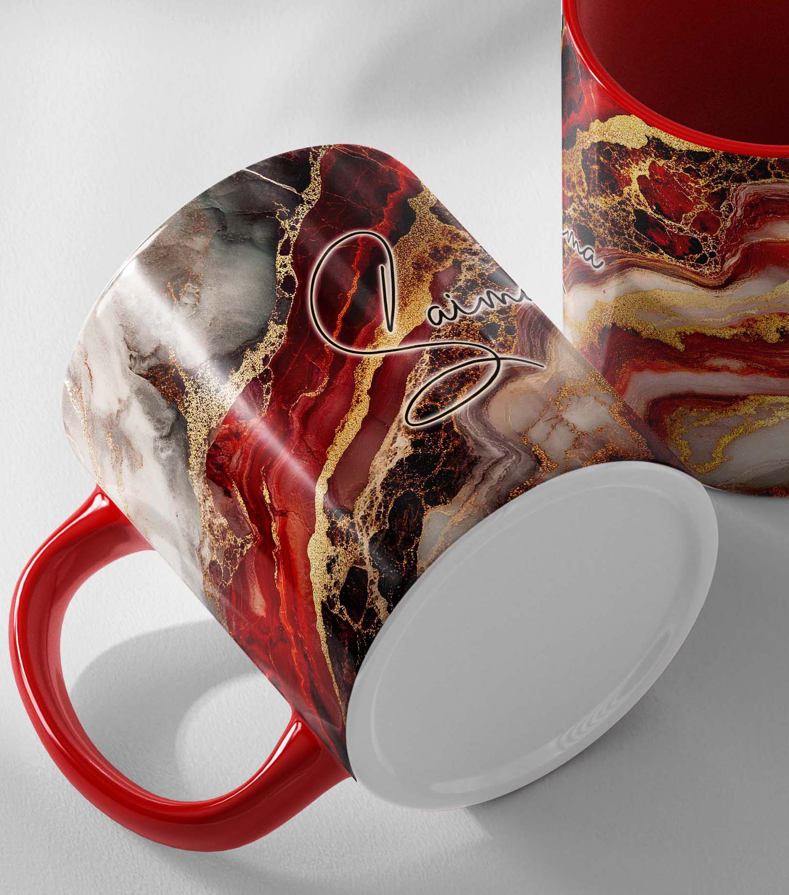 Descriptive Image of Signature Mug  - Elegant Red & Gold Marble Print - Personalized