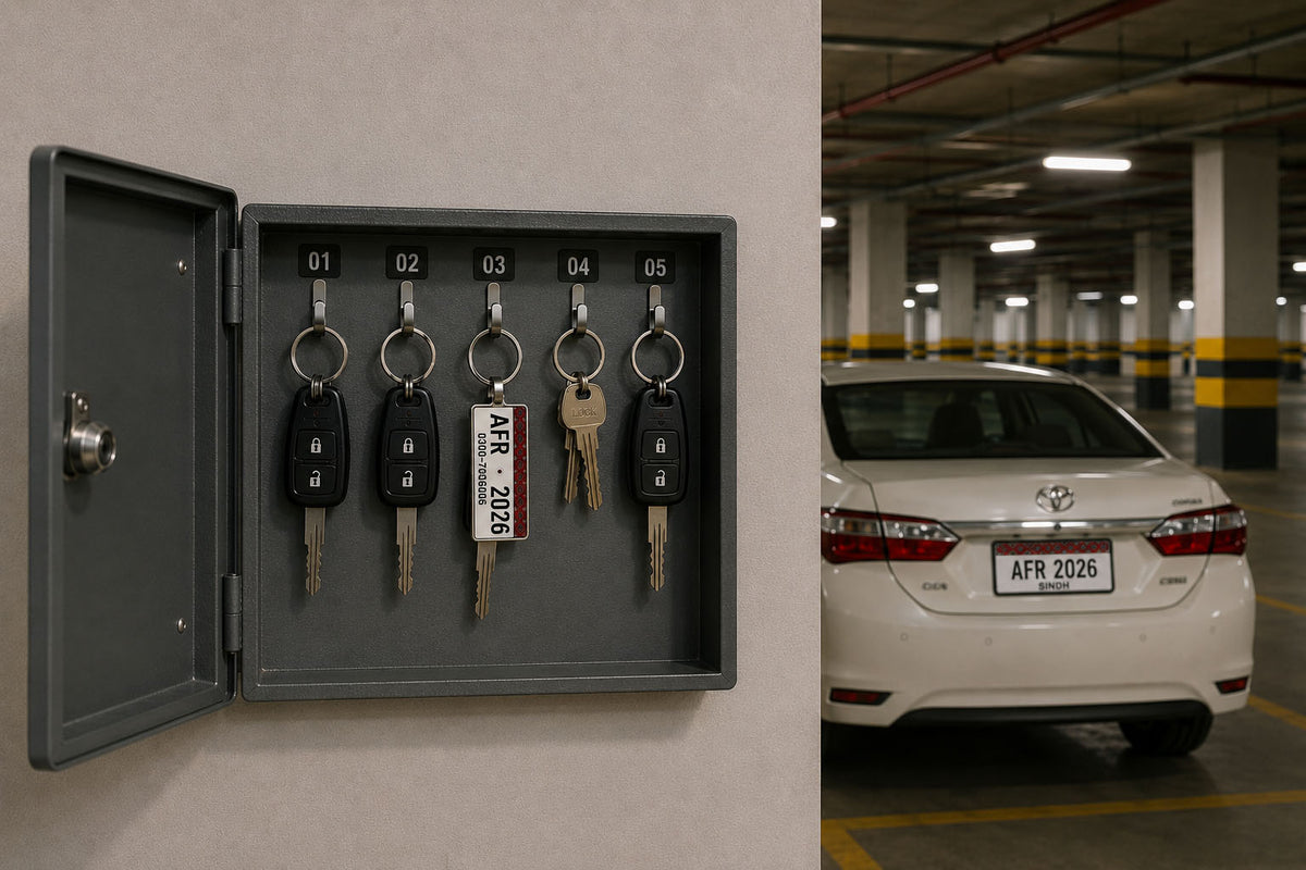 Sindh Ajrak Car Number Plate Keychain – Double-Sided | Metal