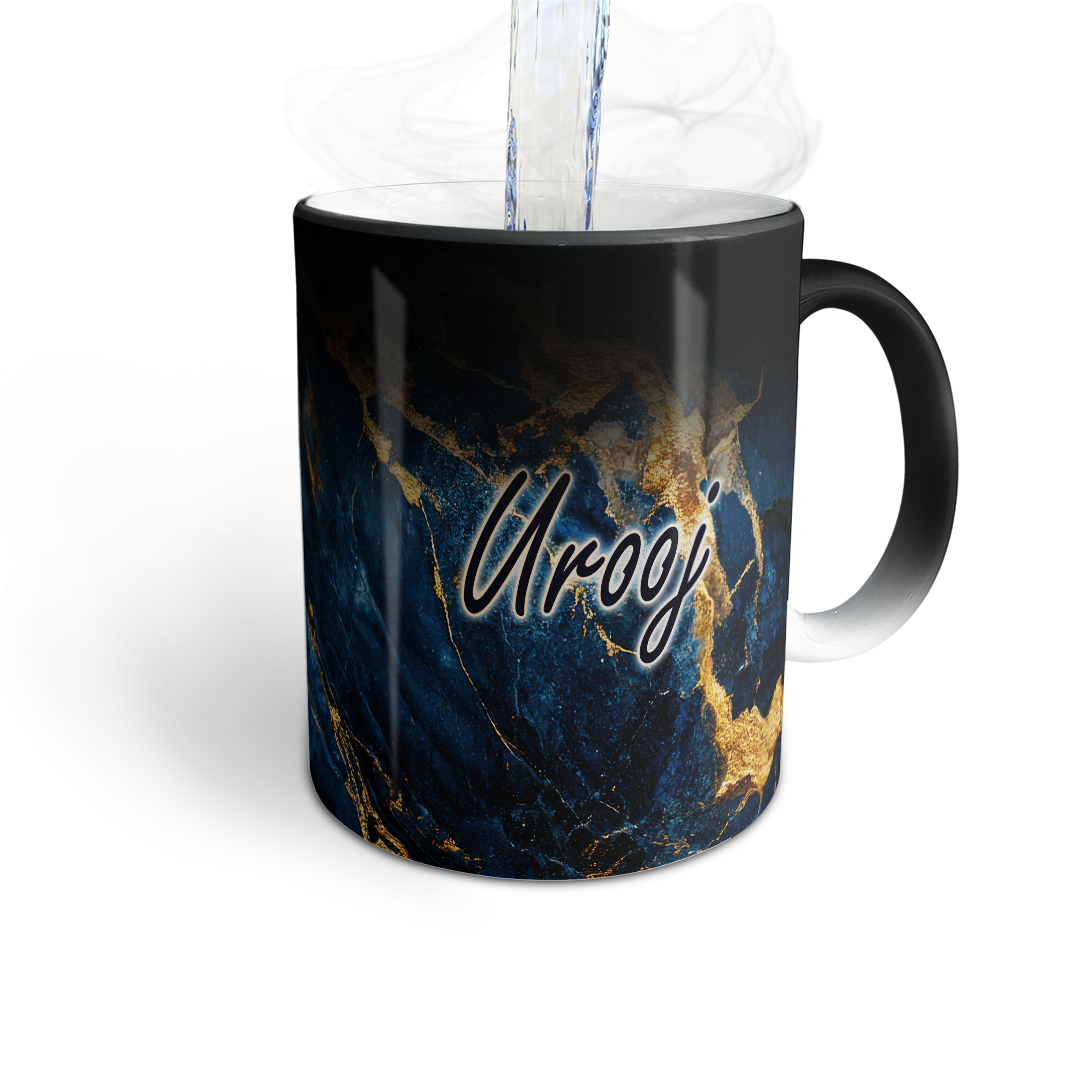 Descriptive Image of Blue & Gold Marble - Personalized - Mug (Urooj)
